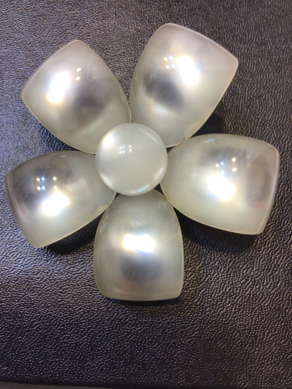 Vintage Moonglow Opalescent White Lucite Flower Brooch